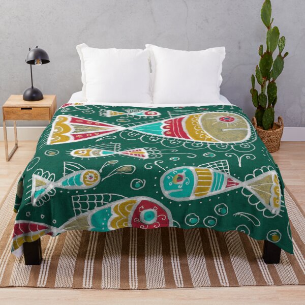 Item preview, Folk Fish Pattern in Coral and Teal designed and sold by Fani*.
