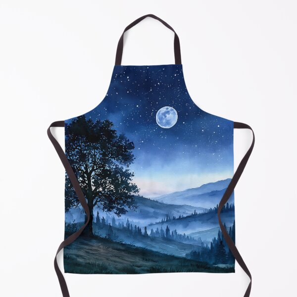 Item preview, Full Moon Night Landscape Watercolor Rolling Hills Print designed and sold by Nine Lives Studio.