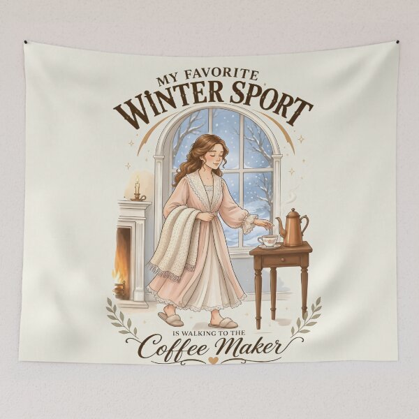 Item preview, My Favorite Winter Sport Walking To The Coffee Maker Vintage Cozy Art designed and sold by MAGICKEY2024.