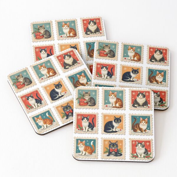Item preview, Kitty Christmas Post Office – Christmas Cat Stamp Collection designed and sold by ArtemisEutopia.