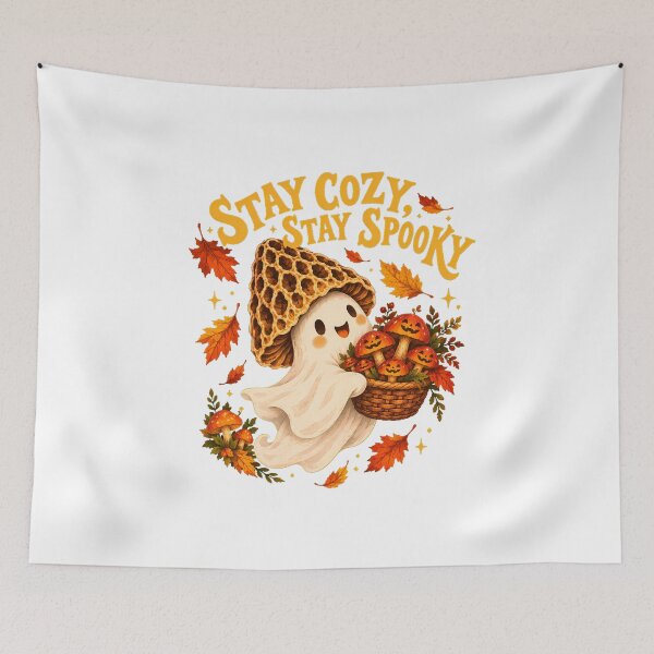 Item preview, Mushroom Ghost Morel Basket Cottagecore Halloween designed and sold by chattsuede.