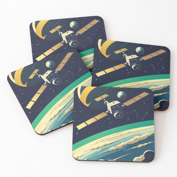 Item preview, Retro Space Station Travel Poster - Earth Orbit Space Art designed and sold by Deep Field Prints.