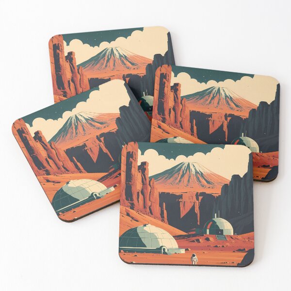 Item preview, Retro Mars Travel Poster - Olympus Mons Space Colony designed and sold by Deep Field Prints.