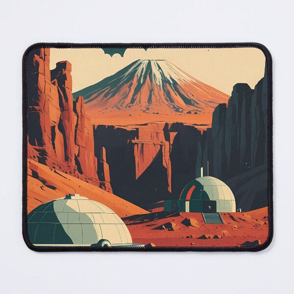 Item preview, Retro Mars Travel Poster - Olympus Mons Space Colony designed and sold by Deep Field Prints.