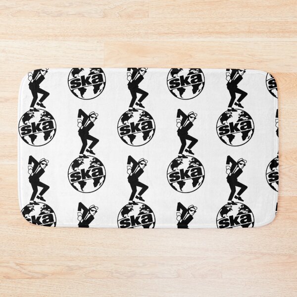 Item preview, Bold black-and-white ska-inspired graphic featuring a classic dancing rude boy stepping across the globe with “ska” worked into the Earth design. designed and sold by PIXEL POP DESIGNS - Beyond the Norm!.