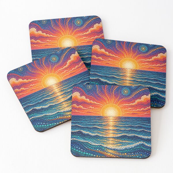 Item preview, Abstract Dot Art Sunset Over Ocean Waves designed and sold by DaisyHouse.