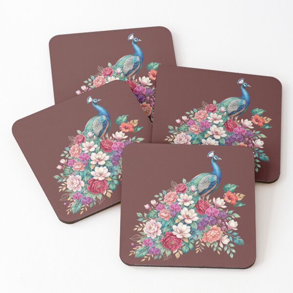 Item preview, Botanical Peacock with Colourful Flowers designed and sold by ImageryLoom.