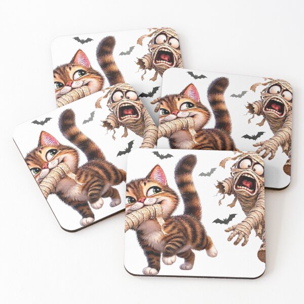 Item preview, Cute Cat Catches Terrified Mummy in Funny Horror Halloween designed and sold by LavIsInTheAir.