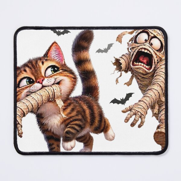 Item preview, Cute Cat Catches Terrified Mummy in Funny Horror Halloween designed and sold by LavIsInTheAir.