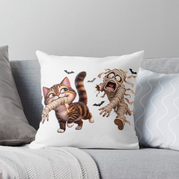 Item preview, Cute Cat Catches Terrified Mummy in Funny Horror Halloween designed and sold by LavIsInTheAir.