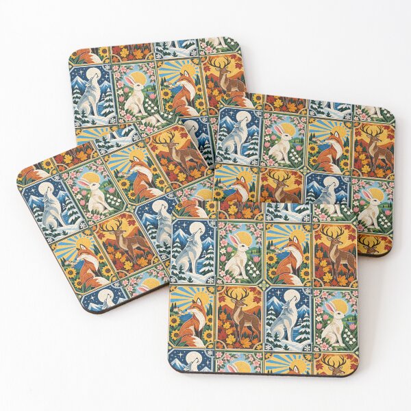 Item preview, Four Seasons Mosaic Animals – Rabbit, Fox, Deer & Wolf designed and sold by FloreDreamStudio.