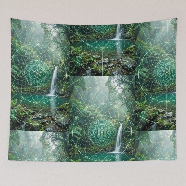 Item preview, Glowing Green Sacred Geometry Rainforest Waterfall | Monkeybusiness designed and sold by monkeybusiness.pt.