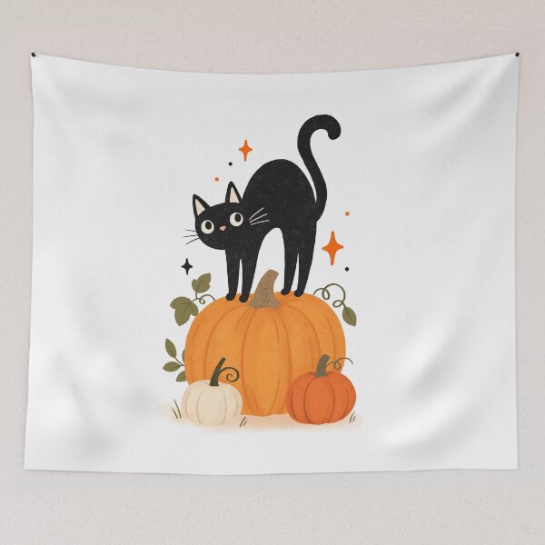 Item preview, Cute black cat on top of pumpkin patch designed and sold by OHBOY! Handmade.
