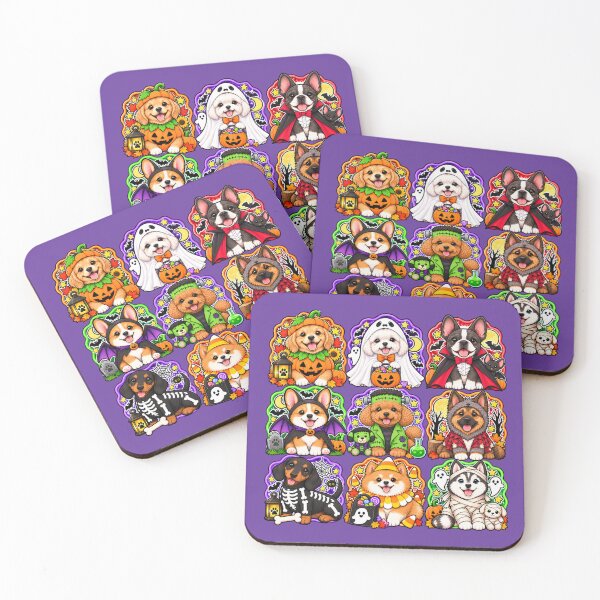 Item preview, Kawaii Halloween Dogs in Costumes – Cute Puppy Pumpkin, Ghost, Vampire, Frankenstein & Mummy Collage designed and sold by ALH Apparel.