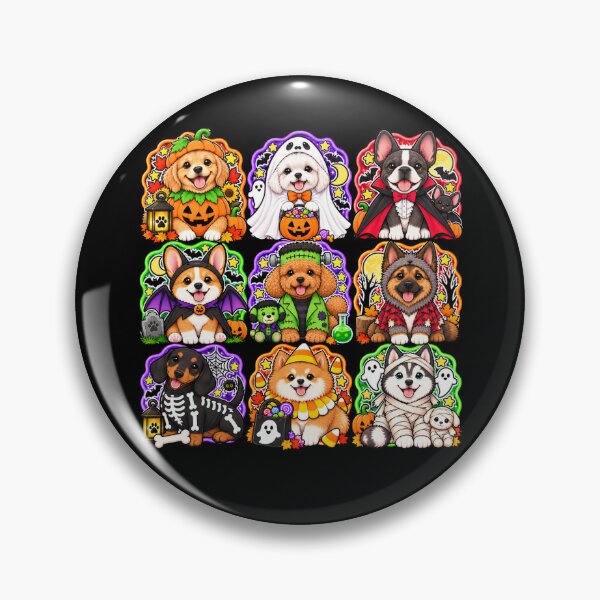 Item preview, Kawaii Halloween Dogs in Costumes – Cute Puppy Pumpkin, Ghost, Vampire, Frankenstein & Mummy Collage designed and sold by ALH Apparel.