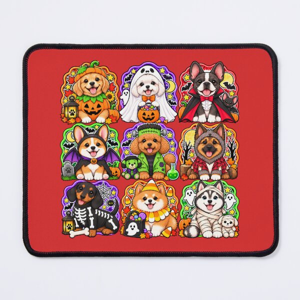 Item preview, Kawaii Halloween Dogs in Costumes – Cute Puppy Pumpkin, Ghost, Vampire, Frankenstein & Mummy Collage designed and sold by ALH Apparel.
