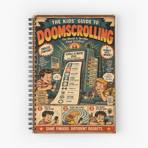 Item preview, The Kids’ Guide to Doomscrolling – Retro Funny Satire Poster designed and sold by 4TinyPaws.