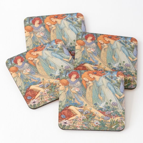 Item preview, Pre-Raphaelite Wall Art, Dream Love by Florence Harrison, Vintage Art Nouveau Poetry Illustration designed and sold by RickE.