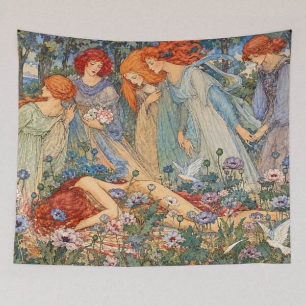 Item preview, Pre-Raphaelite Wall Art, Dream Love by Florence Harrison, Vintage Art Nouveau Poetry Illustration designed and sold by RickE.