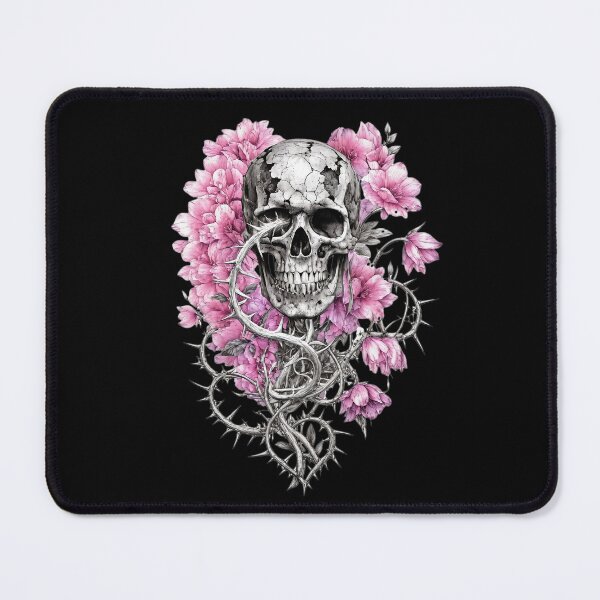 Item preview, Beauty & Bones – Pink Floral Skull and Thorn Heart designed and sold by Classic Chaos Creations.