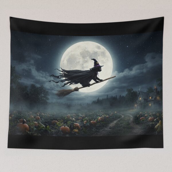 Item preview, Flying Black Cat Witch Under a Full Moon designed and sold by AfresStudio.