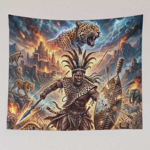 Item preview, Shaka Zulu Warrior King | Epic Battle Scene designed and sold by Artsy Universe.