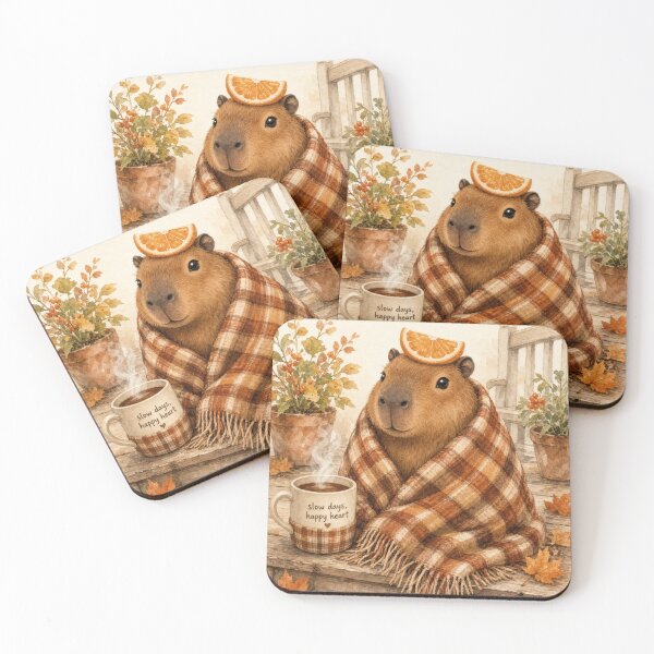 Item preview, Cozy Capybara Vibes Only Autumn Watercolor Art designed and sold by HappyOops.