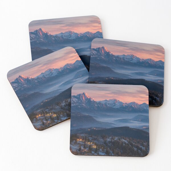 Item preview, French Alps Twilight Mountain Village Wall Art Canvas Print designed and sold by ShieldRockPrints.