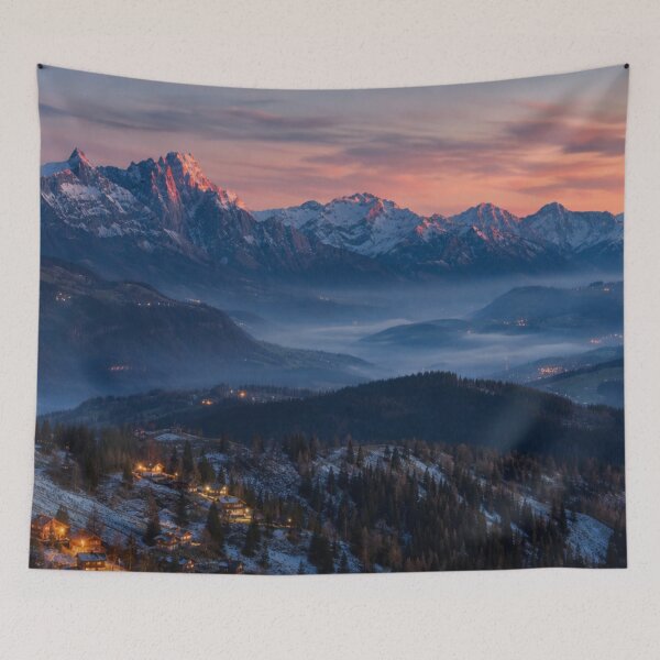 Item preview, French Alps Twilight Mountain Village Wall Art Canvas Print designed and sold by ShieldRockPrints.
