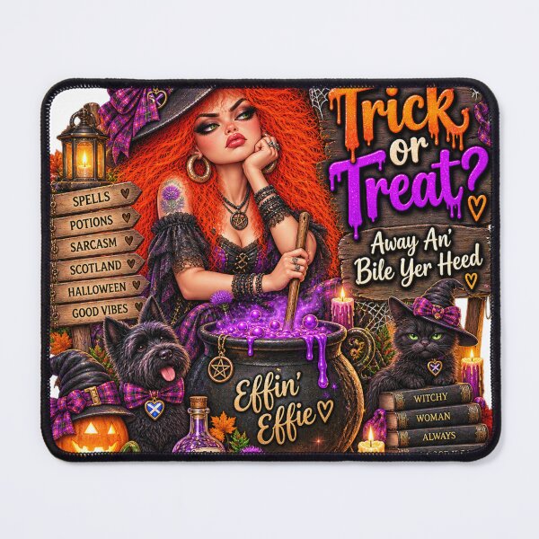 Item preview, Effin’ Effie – Trick or Treat? Away An’ Bile Yer Heed designed and sold by Thistleinkart.