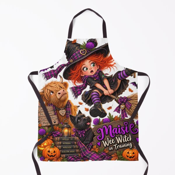 Item preview, Maisie – Pequeña bruja en entrenamiento | Divertida bruja escocesa designed and sold by Thistleinkart.