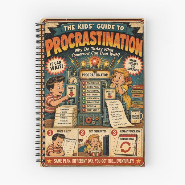 Item preview, The Kids’ Guide to Procrastination – Funny Retro Vintage Satire Poster designed and sold by 4TinyPaws.