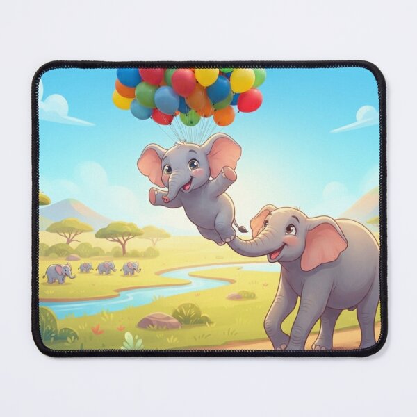 Item preview, Cute Elephants Flying with Balloons in Savanna designed and sold by AfresStudio.