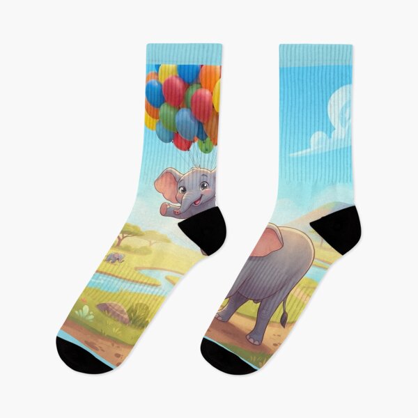 Item preview, Cute Elephants Flying with Balloons in Savanna designed and sold by AfresStudio.