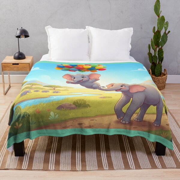 Item preview, Cute Elephants Flying with Balloons in Savanna designed and sold by AfresStudio.