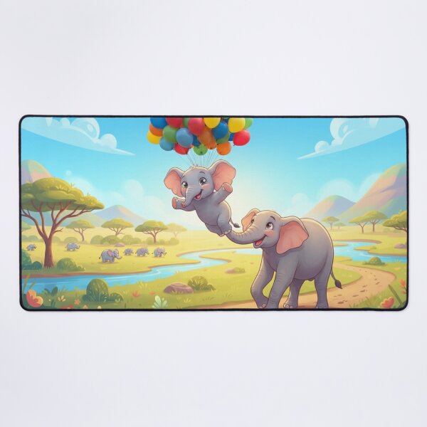 Item preview, Cute Elephants Flying with Balloons in Savanna designed and sold by AfresStudio.