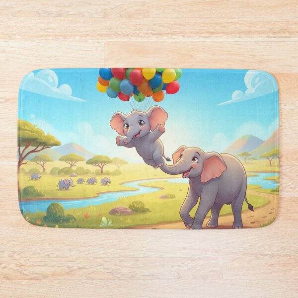 Item preview, Cute Elephants Flying with Balloons in Savanna designed and sold by AfresStudio.