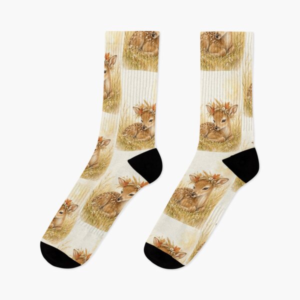 Item preview, Baby Deer with Autumn Flower Crown Watercolor Art designed and sold by HappyOops.