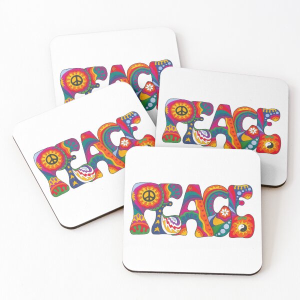 Item preview, Rainbow Psychedelic Peace Word Art – White Retro Hippie Design designed and sold by Kellie Espie Art.