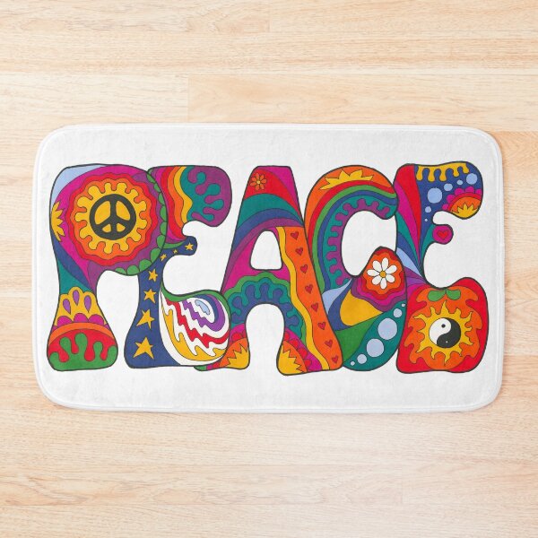 Item preview, Rainbow Psychedelic Peace Word Art – White Retro Hippie Design designed and sold by Kellie Espie Art.