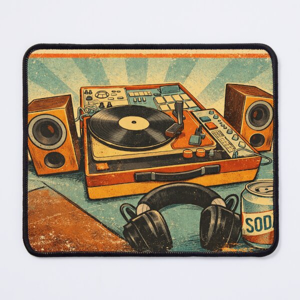 Item preview, Retro vinyl turntable and lo-fi synth vintage poster art designed and sold by CERO9.