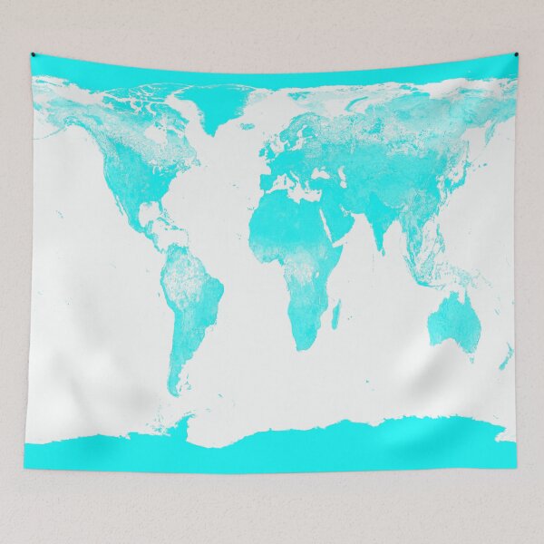 Item preview, Bright Cyan Teal and White World Map NASA Satellite Merch designed and sold by 2sweetsDesign.