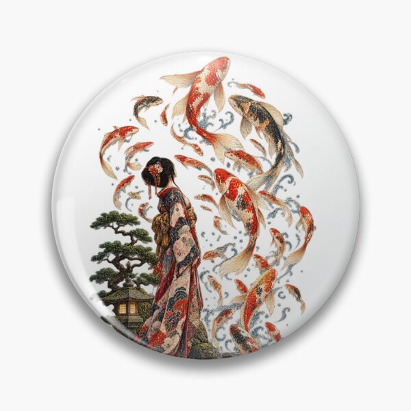 Item preview, Koi Spirit of the Enchanted Lake – Japanese Kimono & Floating Koi Art designed and sold by Substance_life.