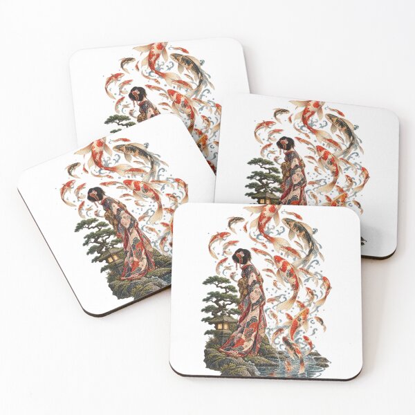 Item preview, Koi Spirit of the Enchanted Lake – Japanese Kimono & Floating Koi Art designed and sold by Substance_life.