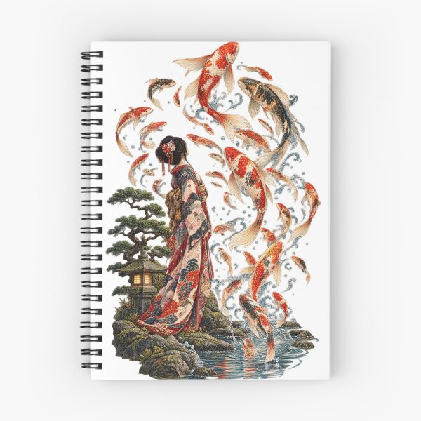Item preview, Koi Spirit of the Enchanted Lake – Japanese Kimono & Floating Koi Art designed and sold by Substance_life.