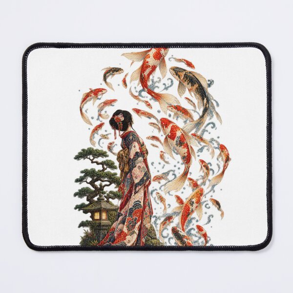 Item preview, Koi Spirit of the Enchanted Lake – Japanese Kimono & Floating Koi Art designed and sold by Substance_life.