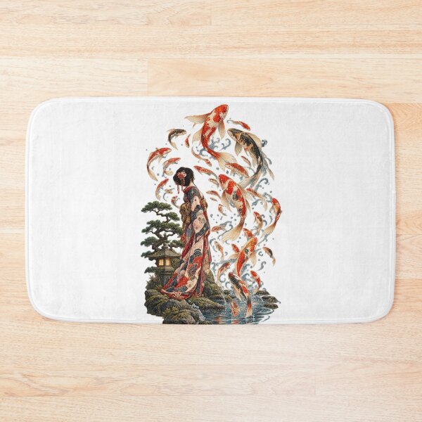 Item preview, Koi Spirit of the Enchanted Lake – Japanese Kimono & Floating Koi Art designed and sold by Substance_life.