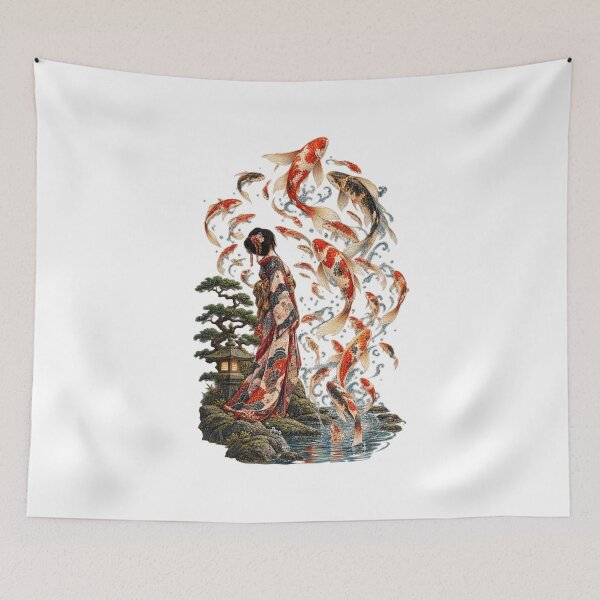 Item preview, Koi Spirit of the Enchanted Lake – Japanese Kimono & Floating Koi Art designed and sold by Substance_life.