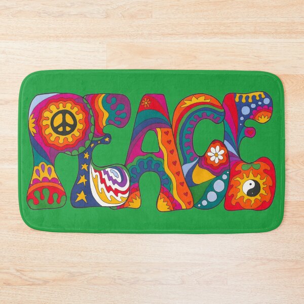 Item preview, Rainbow Peace Word Art – Green Retro Hippie Design designed and sold by Kellie Espie Art.