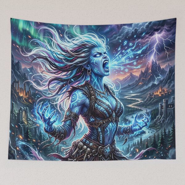 Item preview, Banshee Screaming Beneath the Northern Lights | Fantasy Art designed and sold by Artsy Universe.